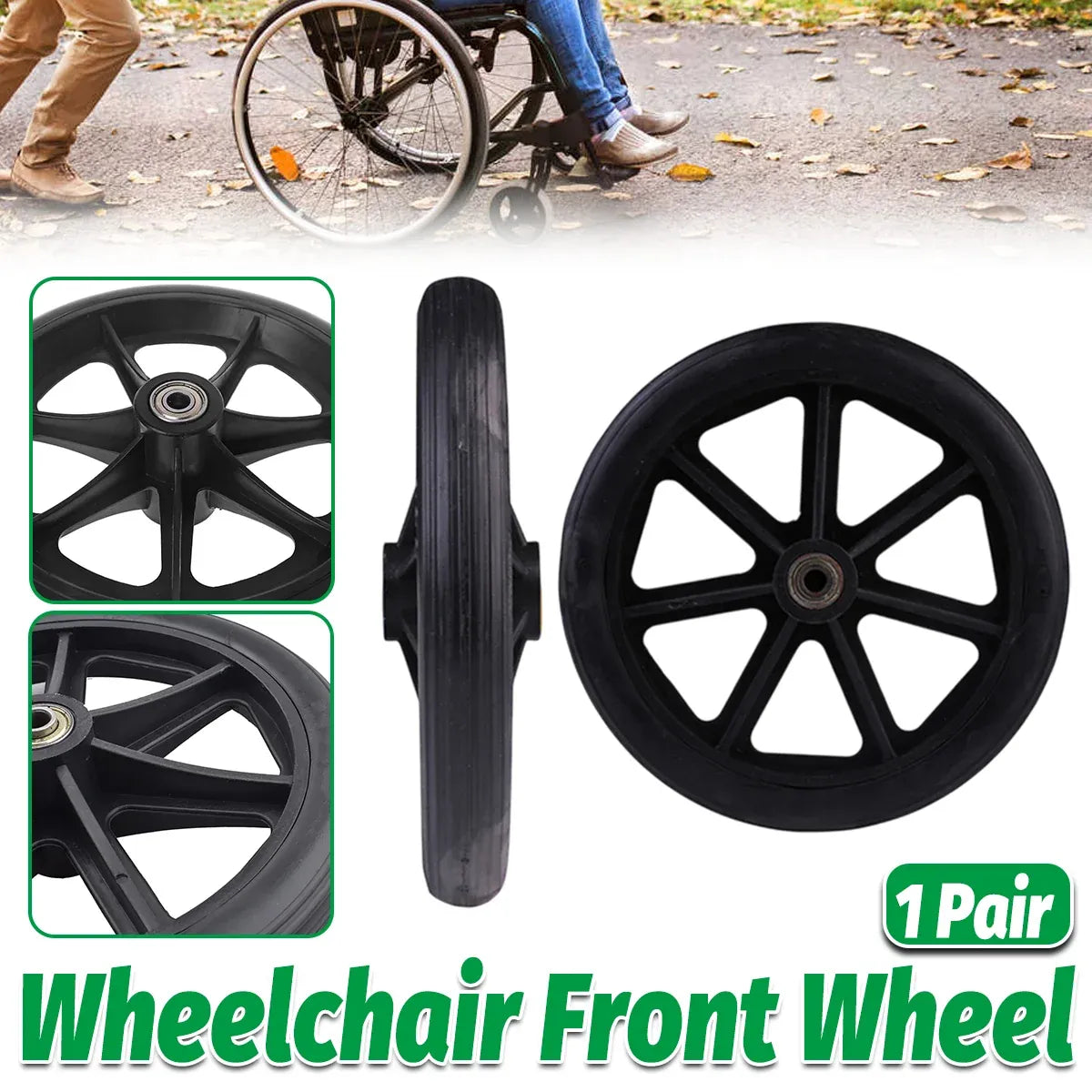 2PCS 8 Inch Wheelchair Front Wheels with Bearings Solid Replacement Wheels